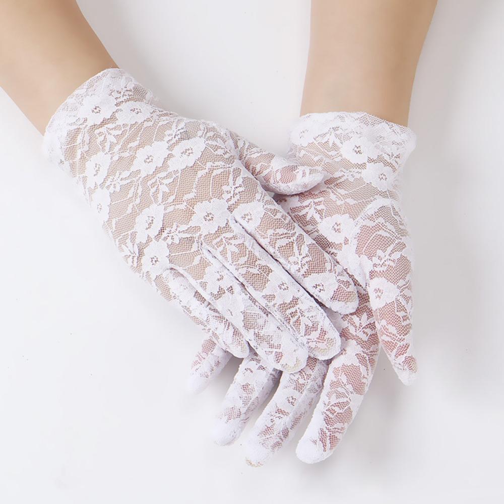 Guanti da Donna in Rete Sottile e Pizzo, Guanti alla Moda con Volant a Dita Intere per Protezione UV da Guida, Traspiranti e Resistenti al Sole, Accessori per le Mani