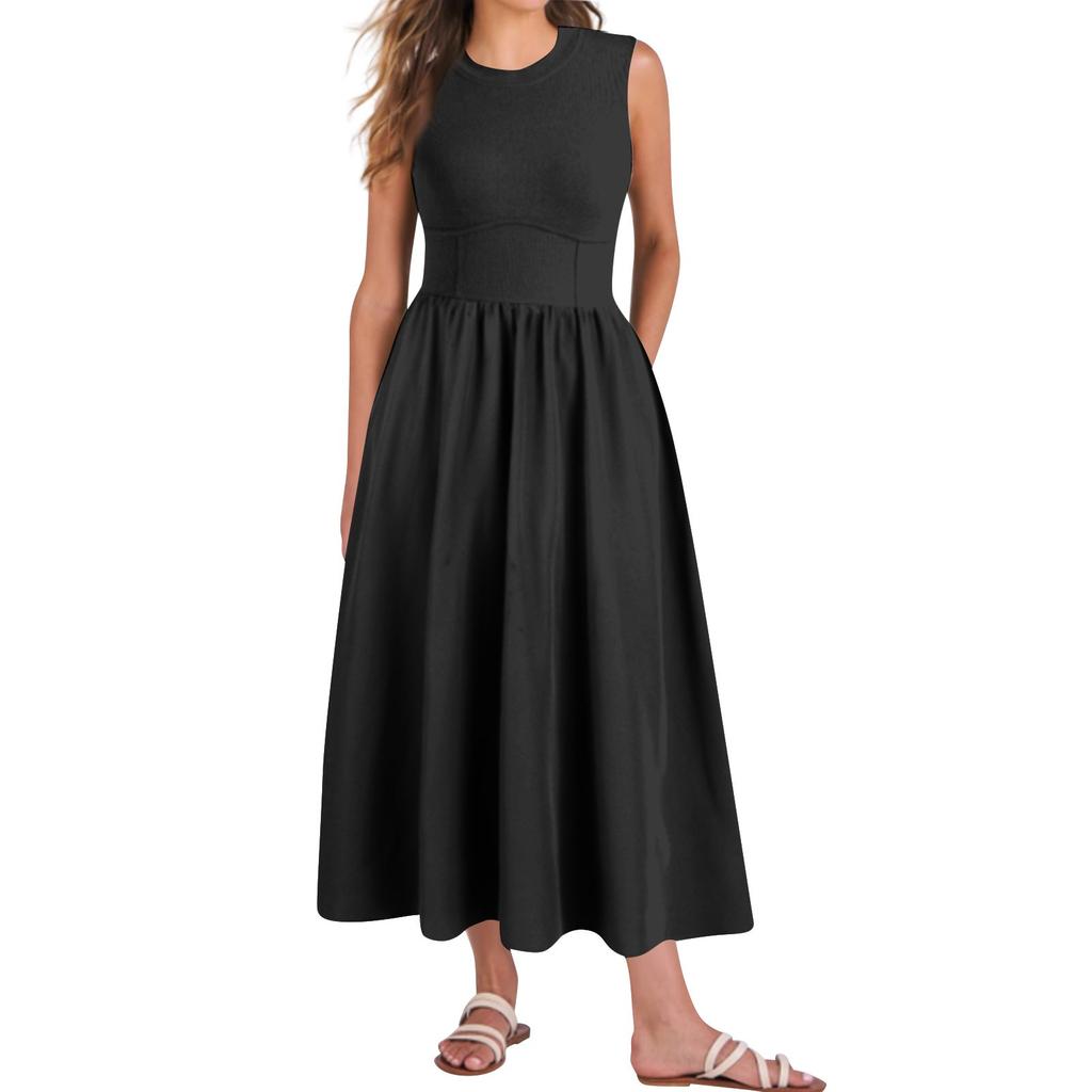 Women's Casual Fashion Round Neck Sleeveless Irregular Hem Midi Dress