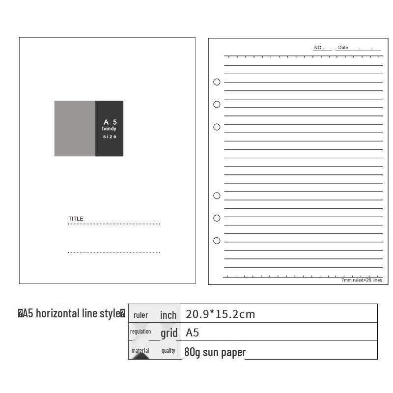 Thickened Loose-Leaf A4/B5/A5/A6/A7 Replacement Paper – Horizontal Line, Grid, Blank Sheets