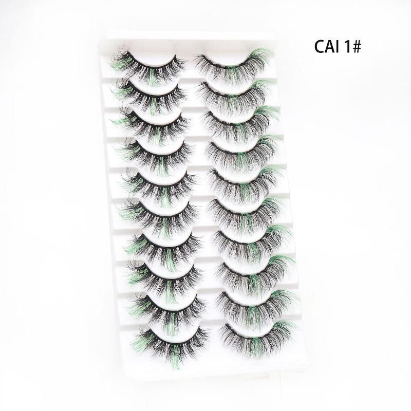 Manufacturer Wholesale 10 Pairs of Colored 3D False Eyelashes, European and American Multi-level Messy and Dense 3D Eyelashes, Cross-border Supply