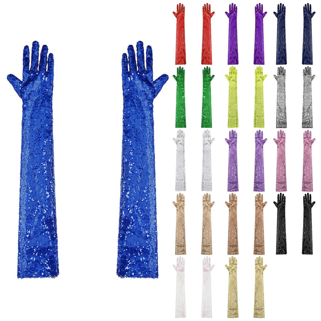 Vintage 1920s Shiny Sequins Gloves Finger Elbow Length Long Gloves for Opera Evening Performance Costumes Accessories