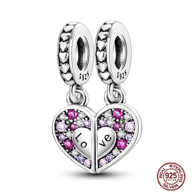 Copper Charms Great Love Mother Family Sister Pink Heart Tulip Cha Beads Fit Original Bracelet Diy Mother'S Day Jewelry Gift