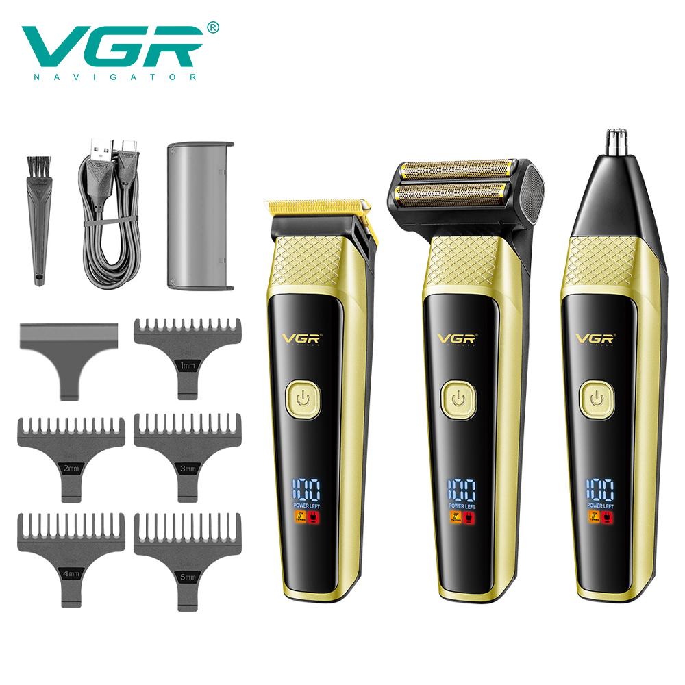 

2026 VGR 3-in-1 Hair Trimming Set Personal Care Electric Hair Clipper Nose Hair Trimmer Men s Shaver Cleaning and Hair Removal Machine V-366 жовтий