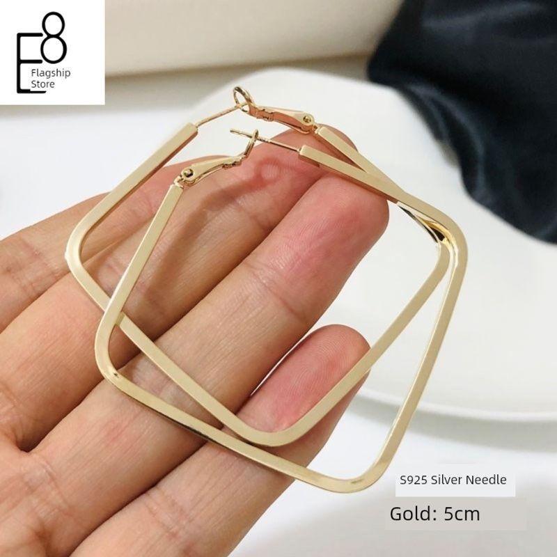 S925 Sterling Silver Simple 2026 New Style Square Hoop Earrings Exaggerated Large Earrings European and American Style Ear Studs