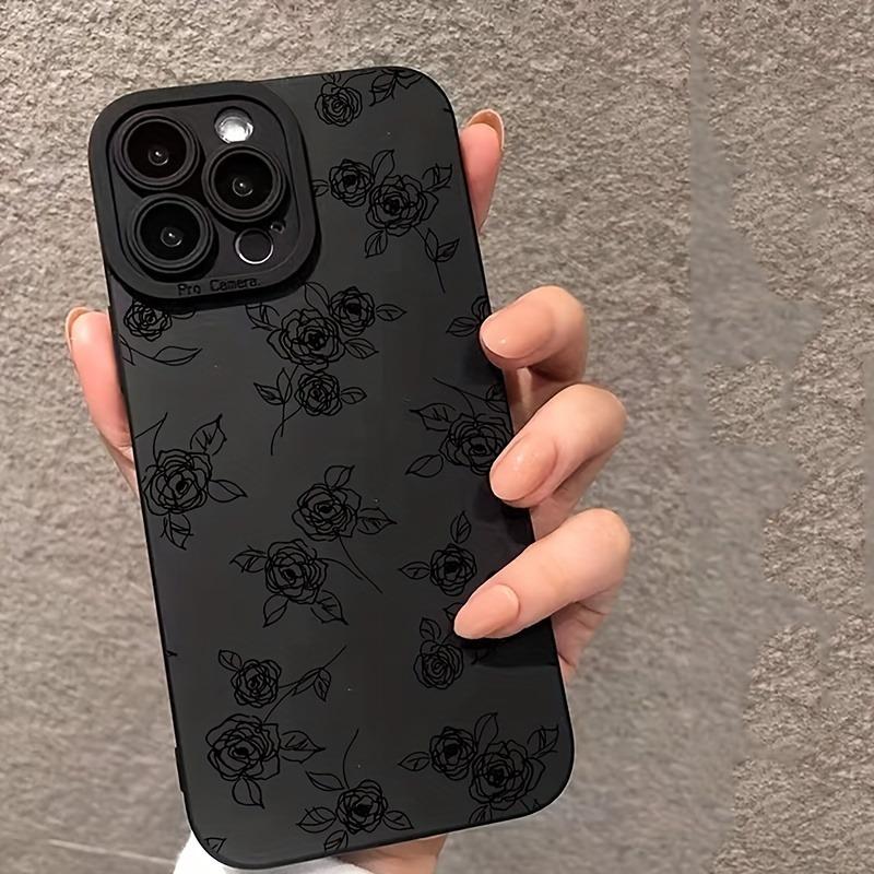 1 Black Rose Print Phone Case, Suitable for iPhone 17, 16, 15, Plus, Pro, Max Series Phones - Suitable for Use as a Gift