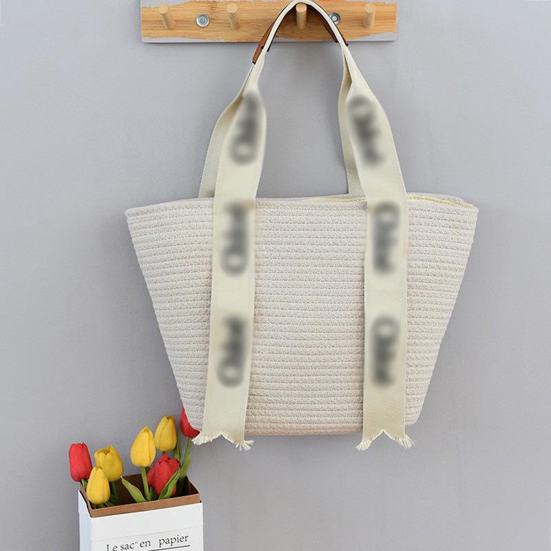 Celebrity Straw Woven Tote: Ruční košík s uchy s písmeny, taška přes rameno z bavlněného lana pro ženy