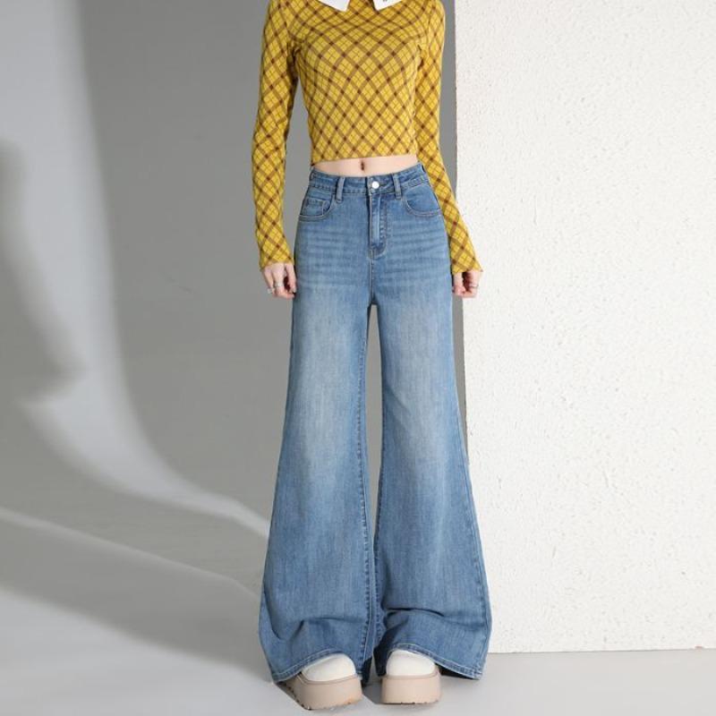 

Fashion micro-pull jeans women s 2026 spring new popular high waist wide legs loose and thin elastic horn pants XXL