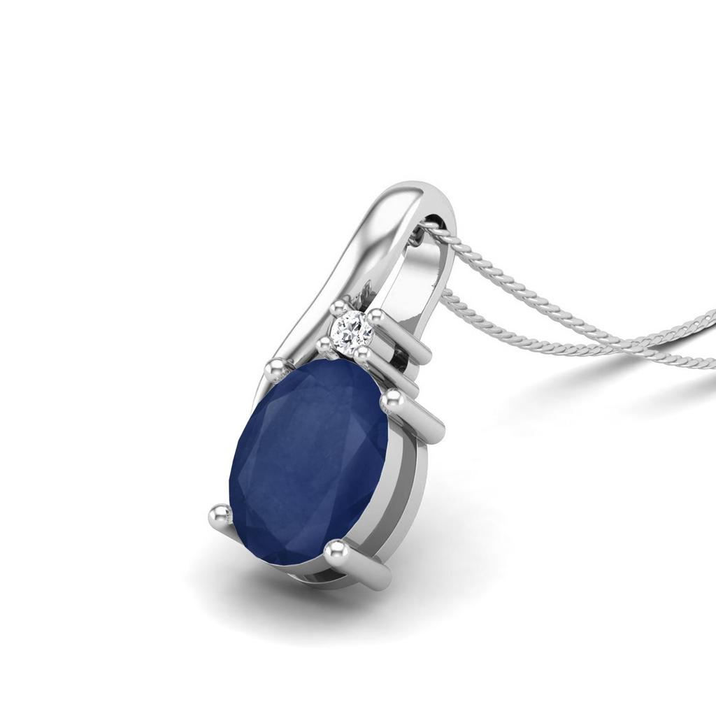 Blue Sapphire Oval Solitaire Necklace- 925 Sterling Silver