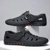 2024 Herren Sandalen Mode Leder Sandale Ausgehöhlt Atmungsaktiv Lässige Sandale Outdoor Rutschfest Flach Strand Sandalen für Männer Zapatos