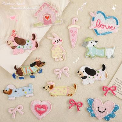 Embroidery Clothing Accessories Embroidery Stickers Original Cartoon Sausage Dog Love Patch Self-adhesive Patch Stickers Accessories Cloth Stickers