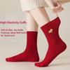 New Cartoon Embroidery Cotton Socks Red Casual Mid Tube Socks Sweat Absorption Anti-slip Socking Autumn Winter