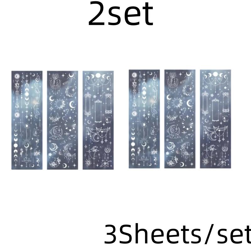 3 Sheets Butterfly Moon Star Stickers PET Transparent Decorative Stickers For Craft Album Journal Scrapbooking