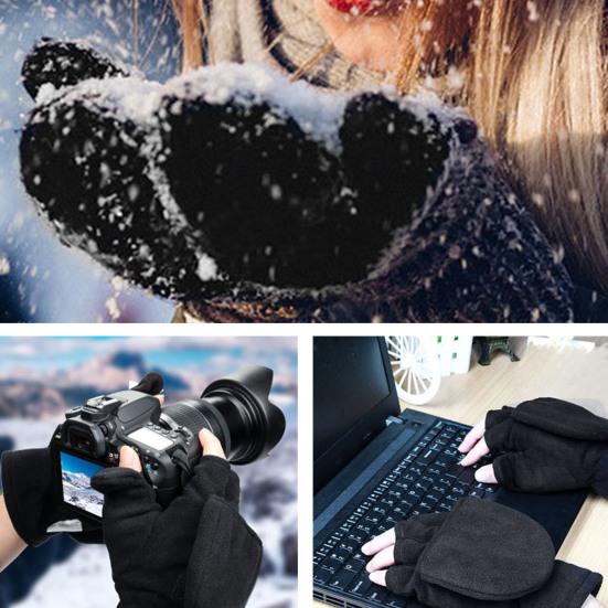 1 Pair Warm Gloves Good Fluffy Delicate Fleece Covered Winter Flip Top Mittens for Photographing