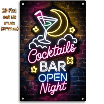 Vintage Aluminum Neon Cocktail Bar Sign Retro Wall Art for Home Kitchen Bedroom Decor