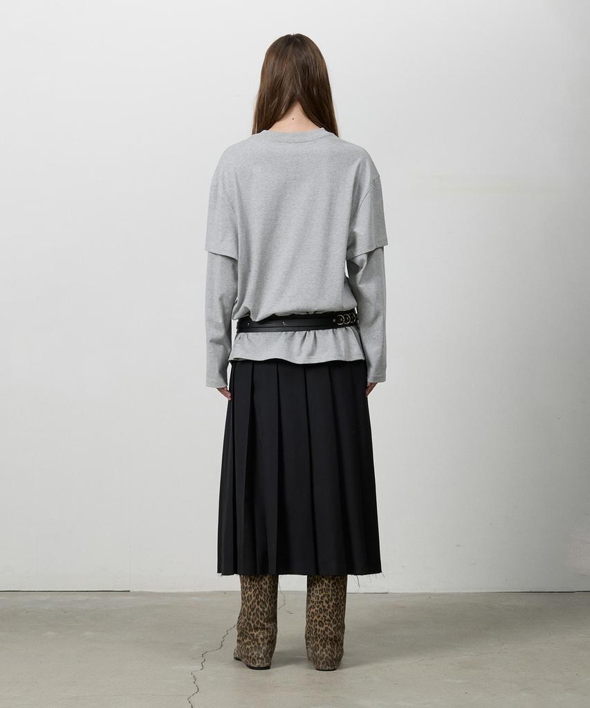 Three To Eighty Cut Hem Belt Pleats Skirt Black