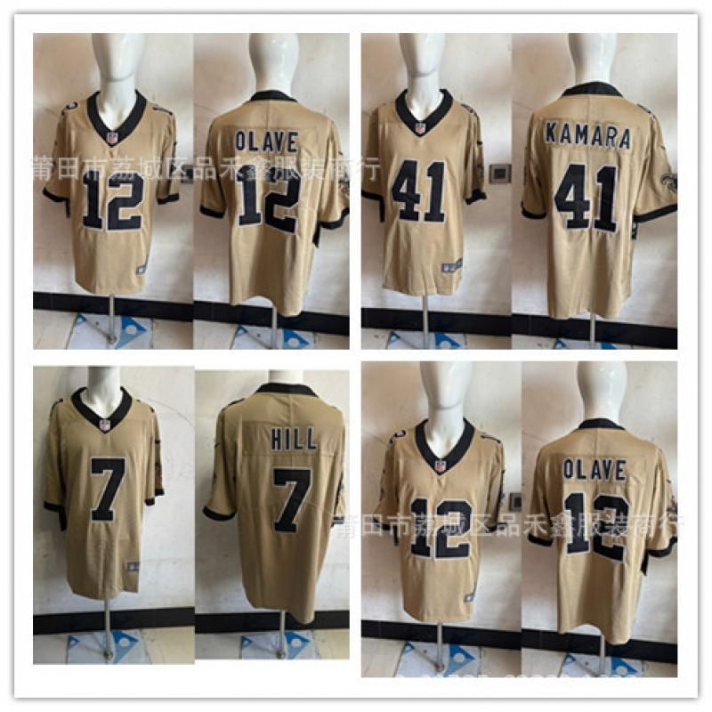 Mens Retro Yellow Football Jersey NFL Saints Kamara 41 32 12 7 Cotton Blend Sportswear Training Game Wear