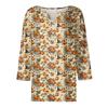 Damesmode Casual Halloween Print V-hals Korte Mouw Decoratieve Knop Driekwart Mouw T-shirt Top