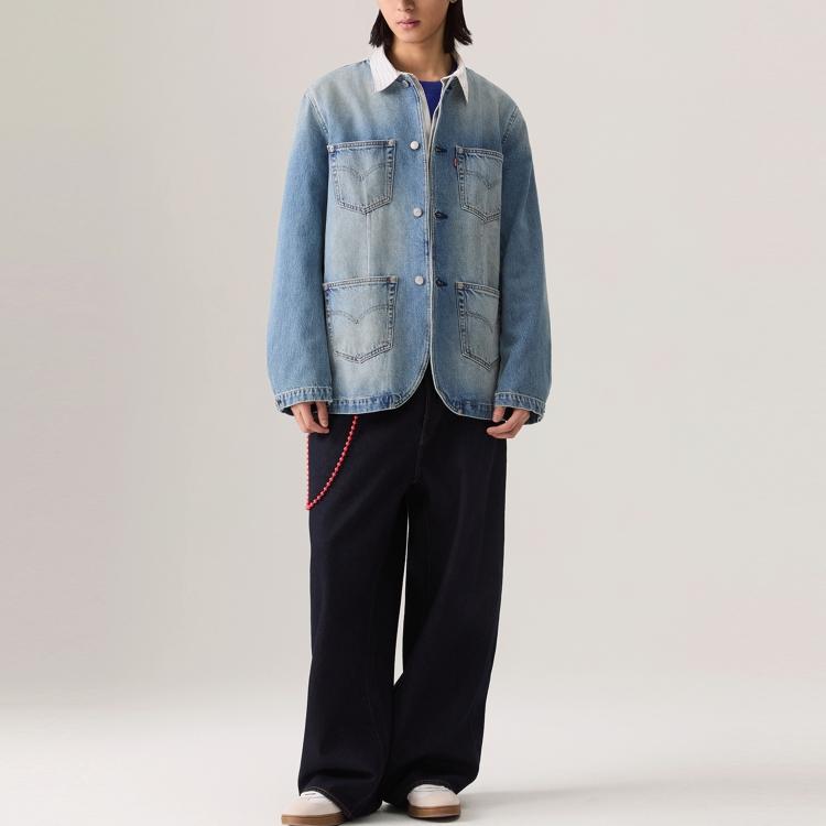 Levis Casual Comfortable Simple Round Neck Long Sleeve Denim Jacket Men jackets Light-Blue 003KY-0000