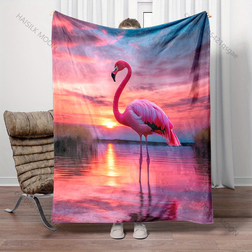 Sunset Flamingo Print Blanket Warm Soft Fluffy Kids Adult Luxury Gifts for Sofa Bed Home Outdoor Travel Camping Multisize