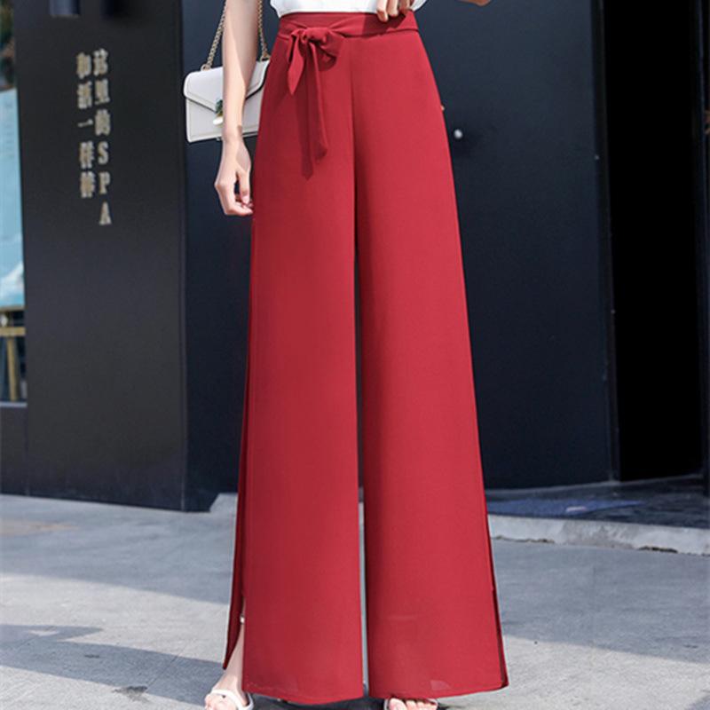 Women's Summer Chiffon Wide-leg Pants High-waist Split Culottes Drape Swing Pants Elegant Loose Double-layer Pants