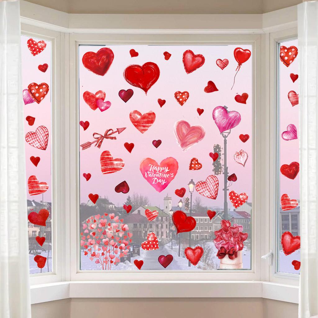 9 Sheets Watercolor Love Heart Print Window Decal Romantics Valentines Day Decors for Glass Door Window Sticker Clings