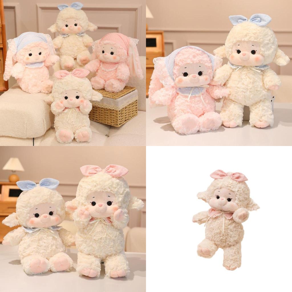 Plush Sheep Rabbit Toy With Polka Dot Bow And Scarf Decoration For Kids Kids Gift And Home Decor
