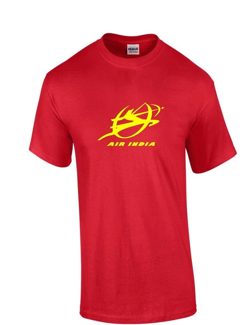 Air India Yellow Logo Tee Shirt Indian Aviation Airline Red Cotton T-Shirt S