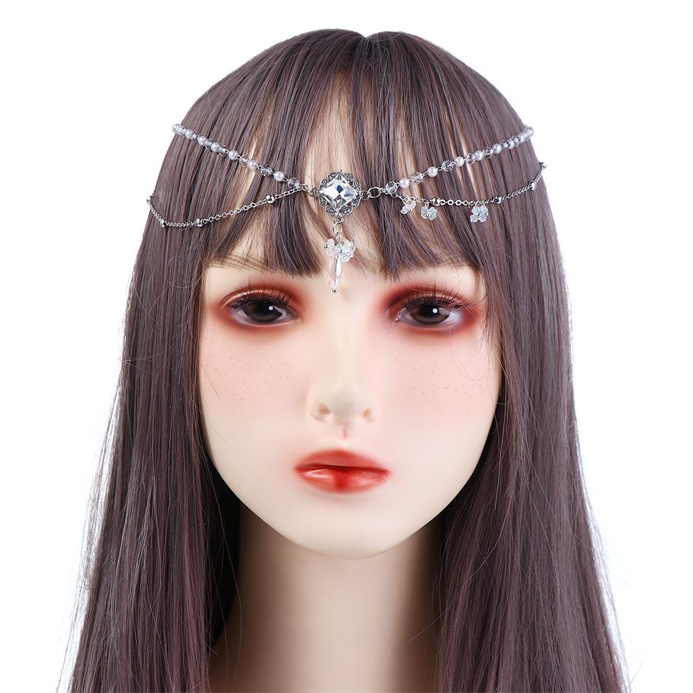 Festive Pearl Photo Props New Year Side Clip Hair Accessories Crystal Head Chain Eyebrows Pendant