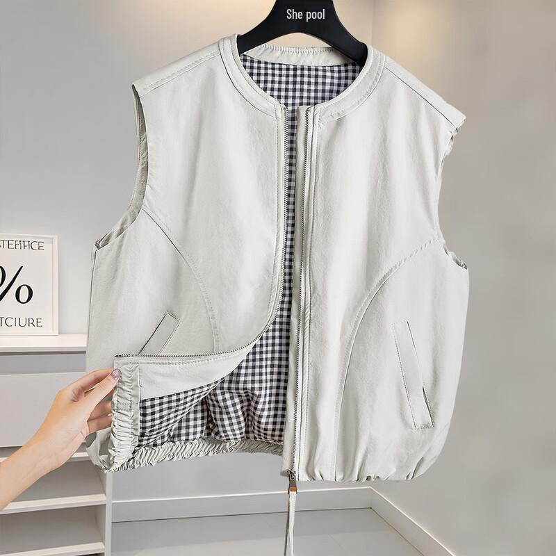 

Women s Round Neck Zipper Padded Vest One Size