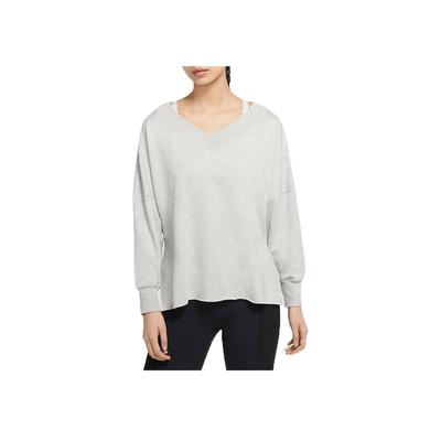 Yoga Solid V-Neck Long Sleeve Pullover Women Tops Gray CU5491-050