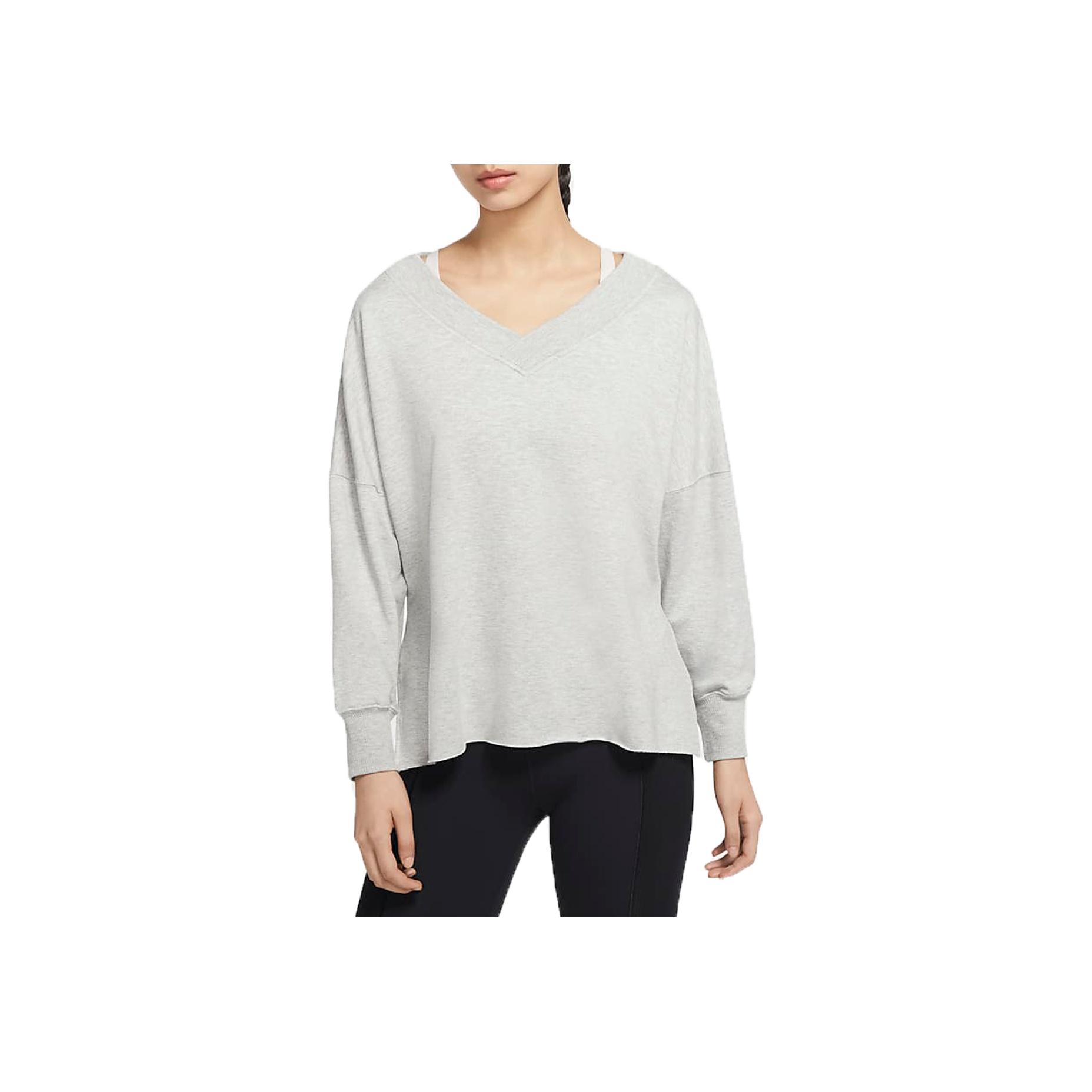 

Nike Йога однотонный V-образный вырез длинный рукав пуловер женский топ серый CU5491-050 S