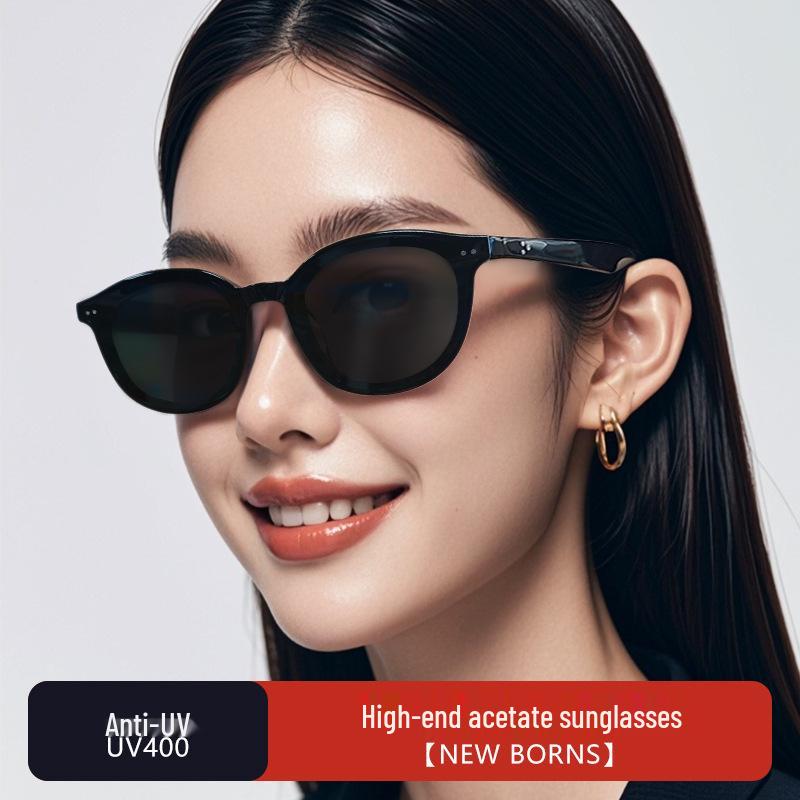 

2024 New Oversized Black GM Sunglasses, Round Frame, Unisex, Fashionable Acetate, Anti-UV Protection Clear Blue Frame/Gray Lens