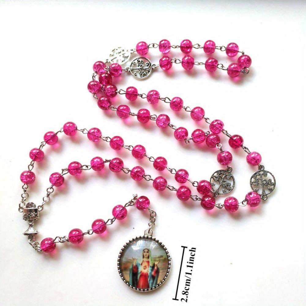 Vintage Jungfrau Anhänger Rosenkranz Halskette lange katholischen Kreuz religiöse beten Schmuck