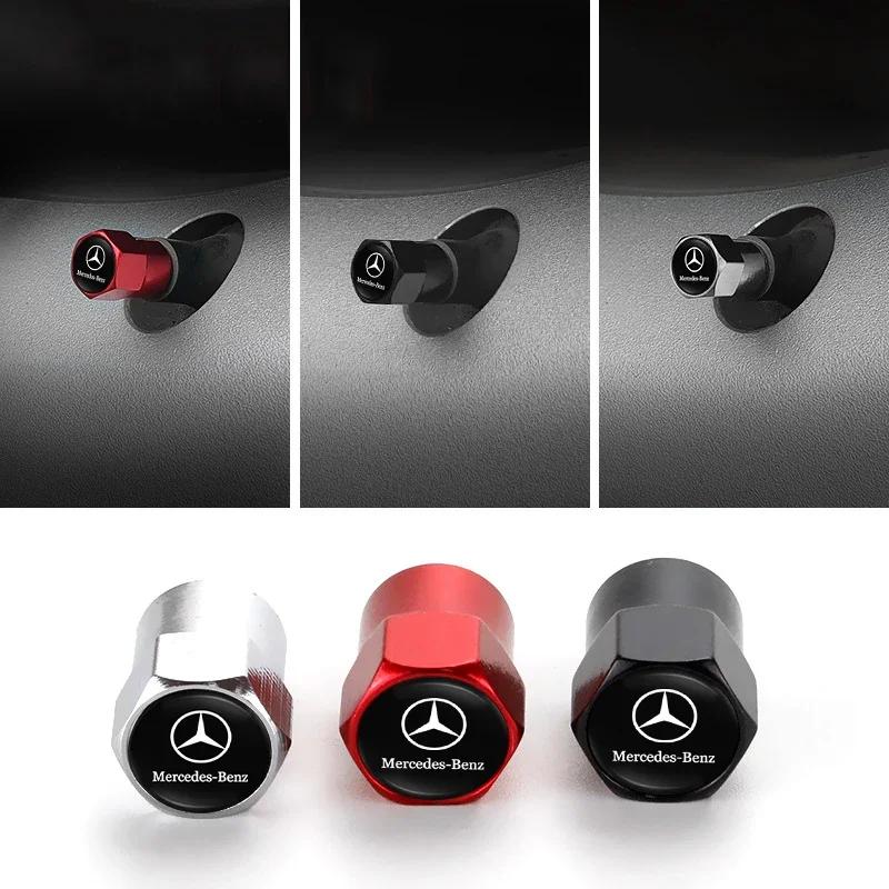 WXUKM1 C200 E200 New 2025 For Mercedes Benz 4Pcs Car 3D Logo Tire Valve Caps Emblem Cap Case For Mercedes Benz AMG Smart W205 C300 W203