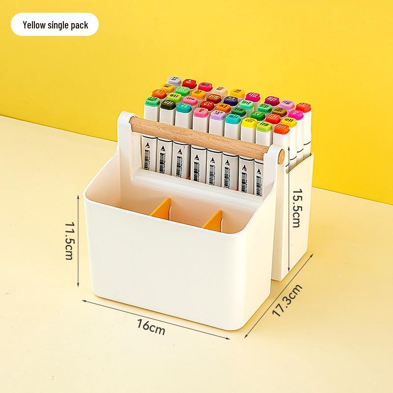 Handheld Colored Pencil & Marker Storage Box with Compartments – Large Capacity Pen & Brush Organizer for Students