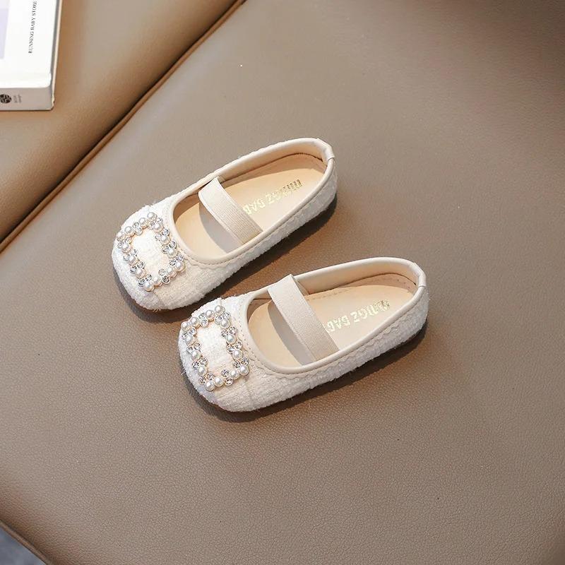 

Leisure Children s Shoes Fashion Princess Shoes for Girls Pearls Soft Bottom Breathable Kids Causal Flats Shoes Versatile I08293 21 белый