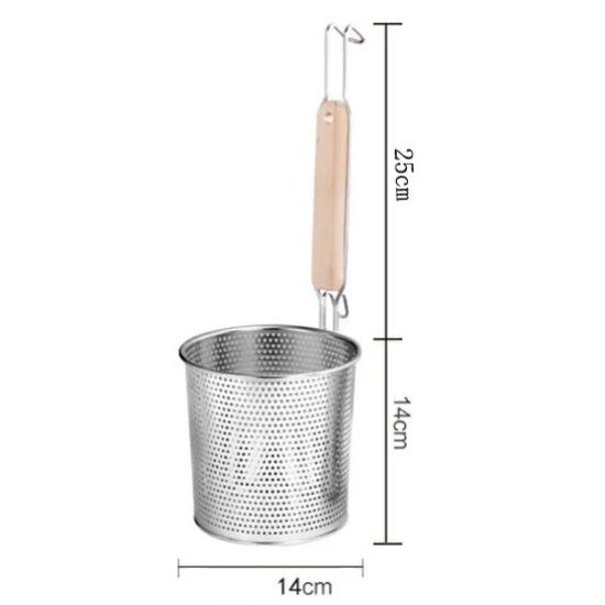Stainless Steel Wooden Handle Frying Basket Strainer Dumplings Noodles Cooking Colanders Chef Basket Kitchen Sink Strainer Tools
