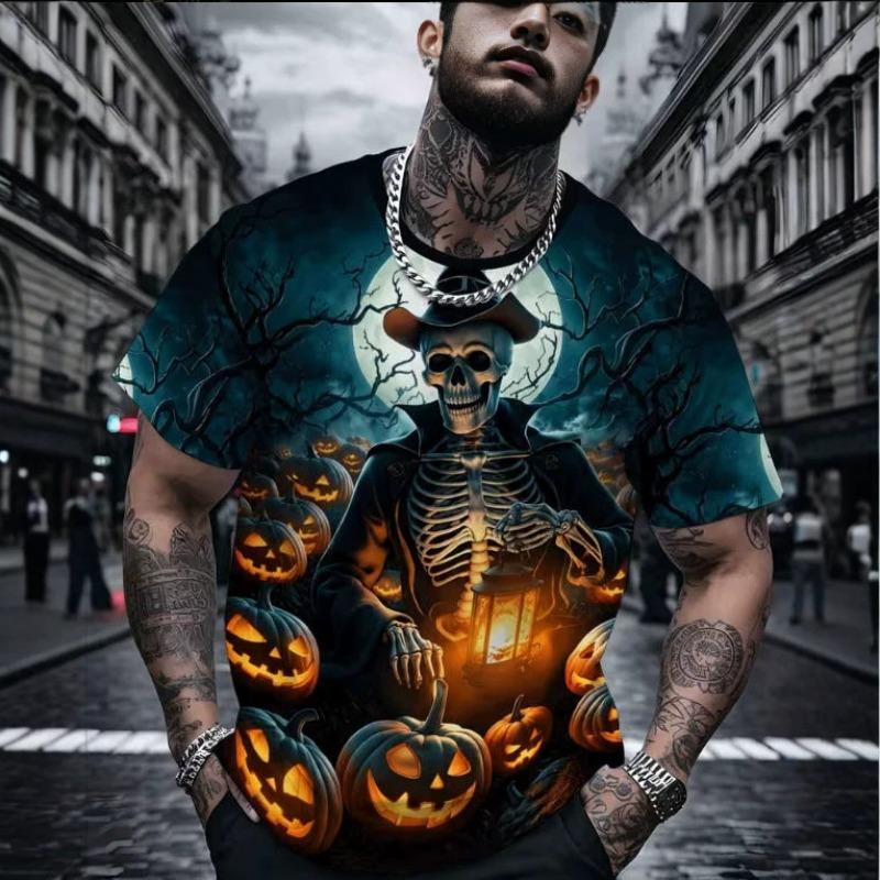 3D Printed Halloween Men's Long Sleeve Crew Neck Casual T-Shirt
