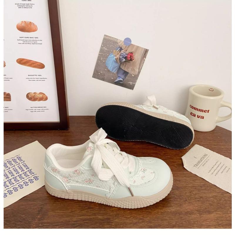 Women S Pink Floral Breathable Casual Sneakers Korean Style Cute Flat Shoes