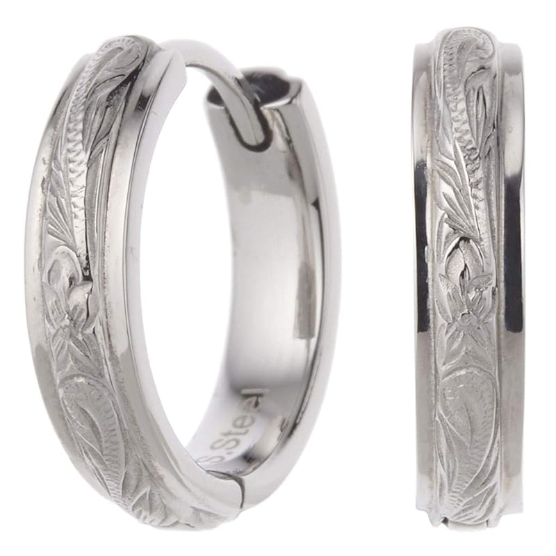 

[Piena] surgical stainless steel plumeria scroll hawaiian jewelry hoop earrings ladies (Silver)