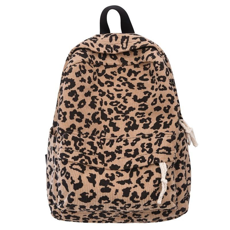 Women's Leopard Print Backpack Fashion Hundred Corduroy Backpack Trendy Student School Bag High Value Large Capacity Backpack
