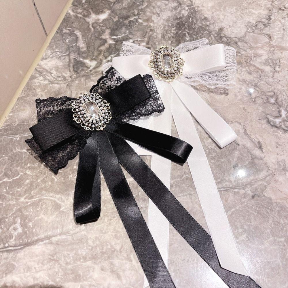 Black Memorial Black Bowknot Brooches Crystal Rhinestone Bow Tie Brooches  Dress Coat Accessories