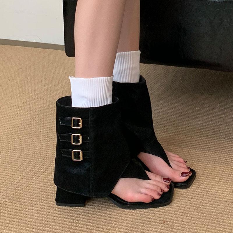Fashion Female Open Toe Footwear Slip On Women Sandals Ankle Boots With Heels Fashion Buckle Ladies Short Booties Shoes Flip Flops