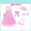 Princess Pink Sleeveless Dress Set With Bag Hat Bracelet Necklace Earrings And Hair Accessories