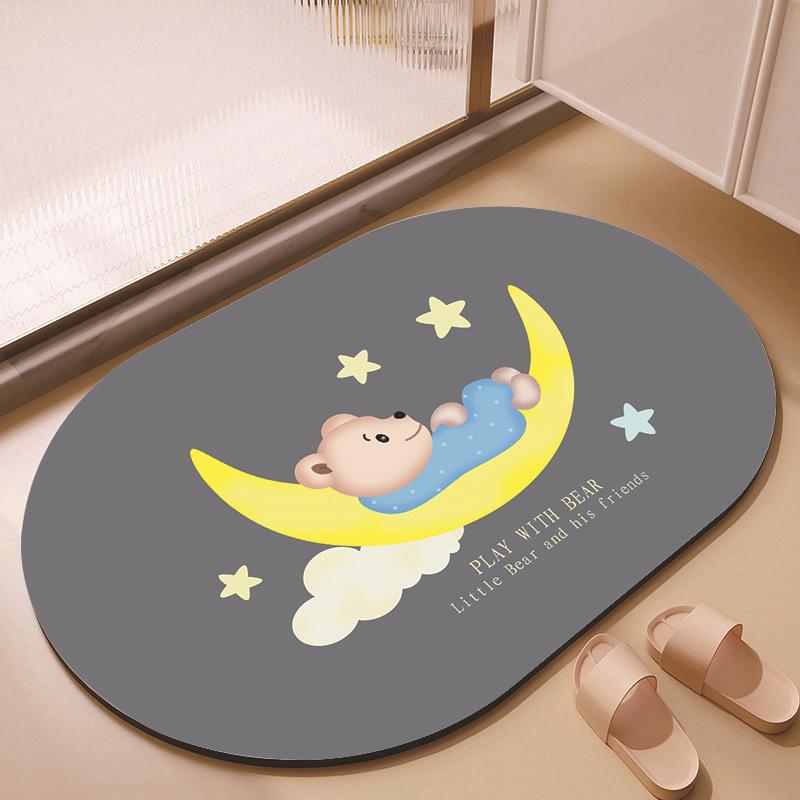 New Cartoon Cute Animal Oval Diatom Mud Floor Mat, Bathroom Water-absorbing Quick-drying Carpet, Children's Room Non-slip Mat
