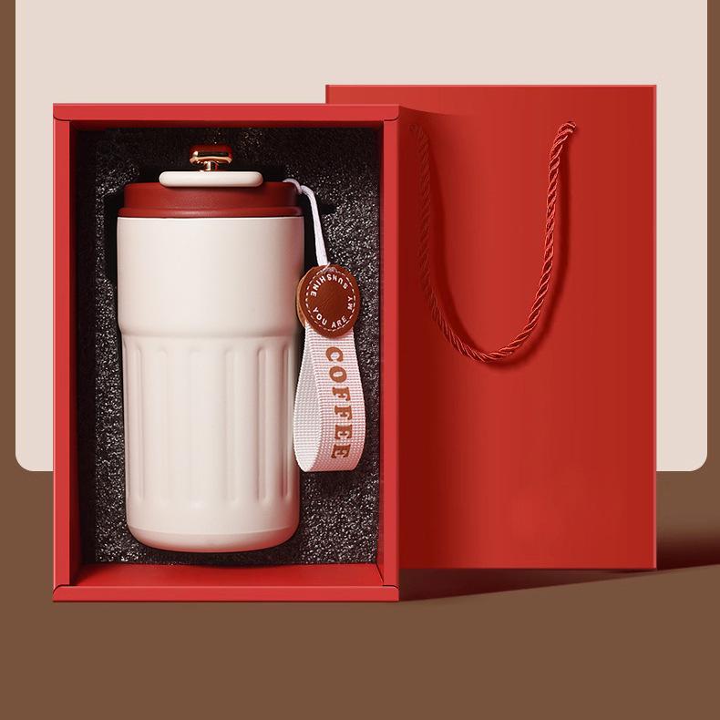 Temperature-Sensitive Coffee Thermos with Lanyard & Drink Switch