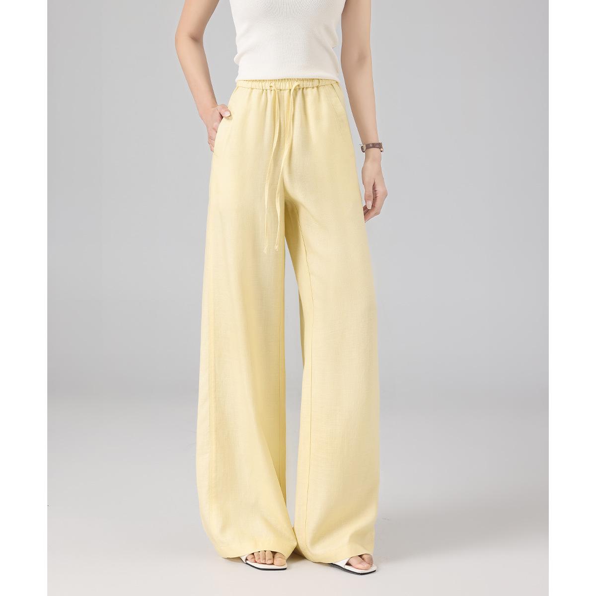 Xin Ge Tencel Linen Wide-Leg Women s Pants - Loose, Breathable, Comfortable, High-Waisted, Floor-Length, Straight, Slimming Casual Pants L жёлтый