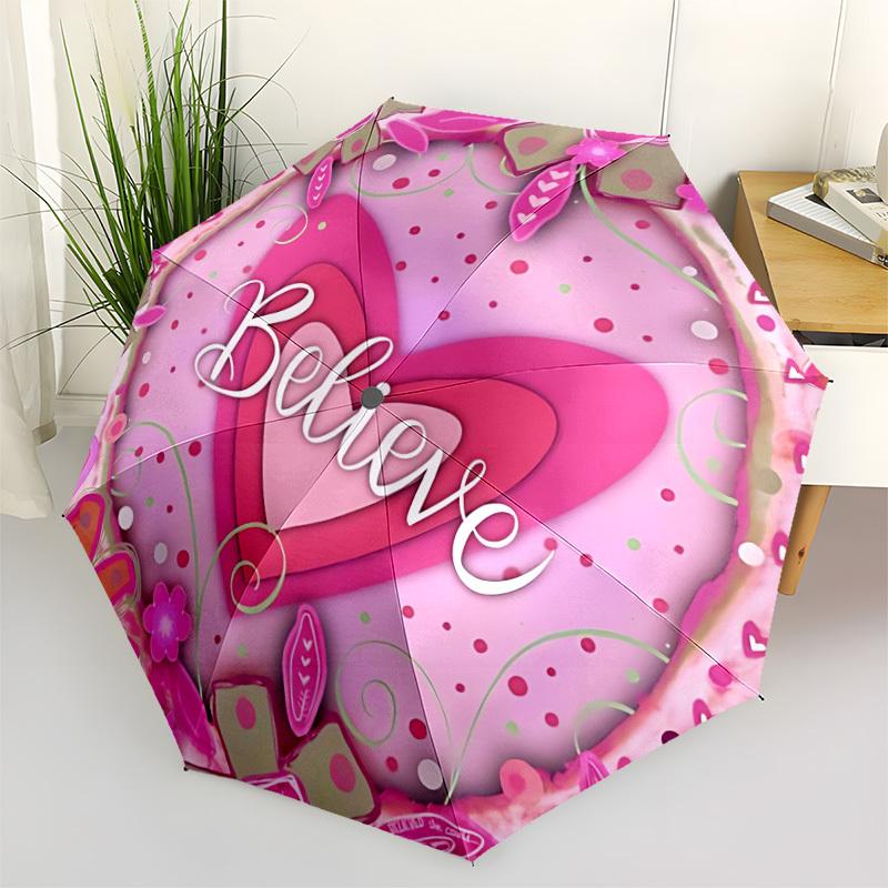 1pc Believe Heart Decorative Auto-Fold Umbrella with One-Touch Open/Close - 8 Reinforced Ribs for Windproof Stability,  yy251118170