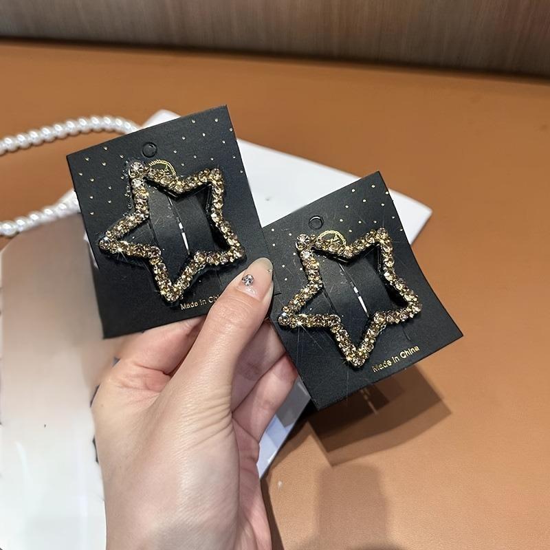 1 pair sparkling diamond star hair clips for daily shopping,party styling,hollowed out sparkling diamond design,stable material
