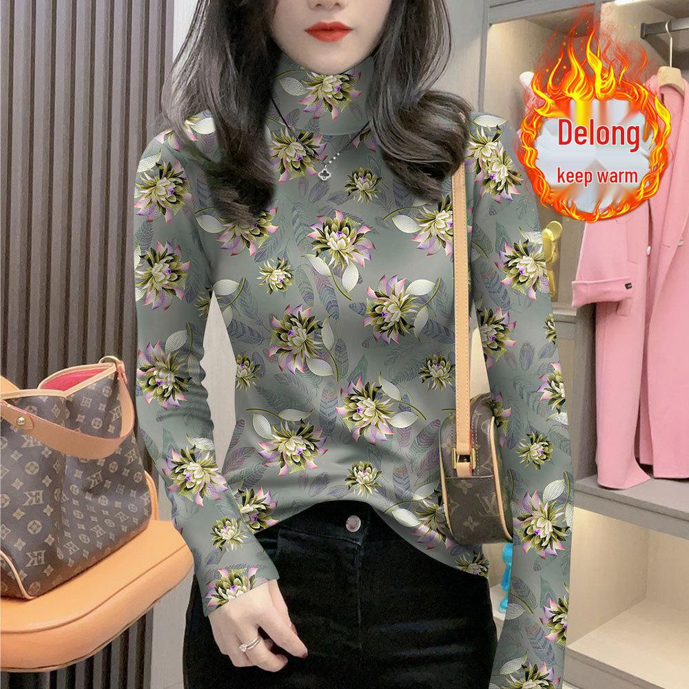 

Age-Defying High-Neck Floral Thermal Top for Middle & Senior Adults - Long-Sleeve Ribbed Base Layer for Autumn & Winter. 3XL (135-150 jin)